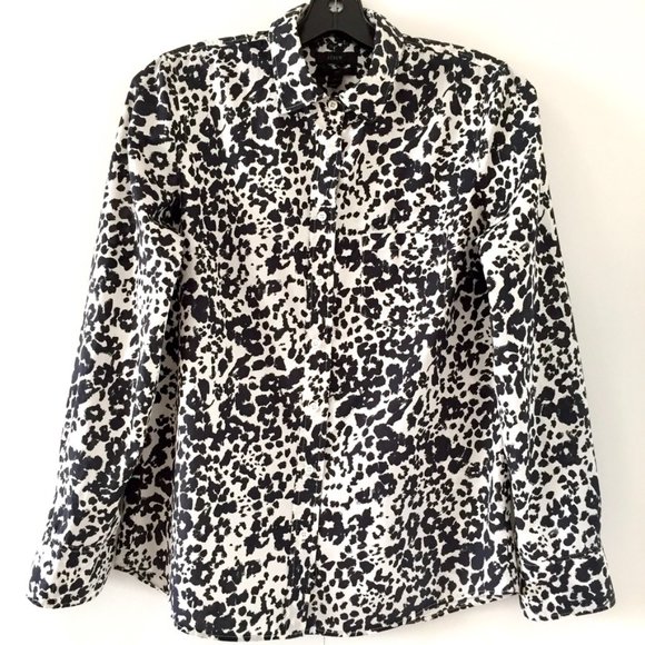J Crew - B/W Leopard Print - Button Down Shirt - Size 2 - Picture 1 of 5